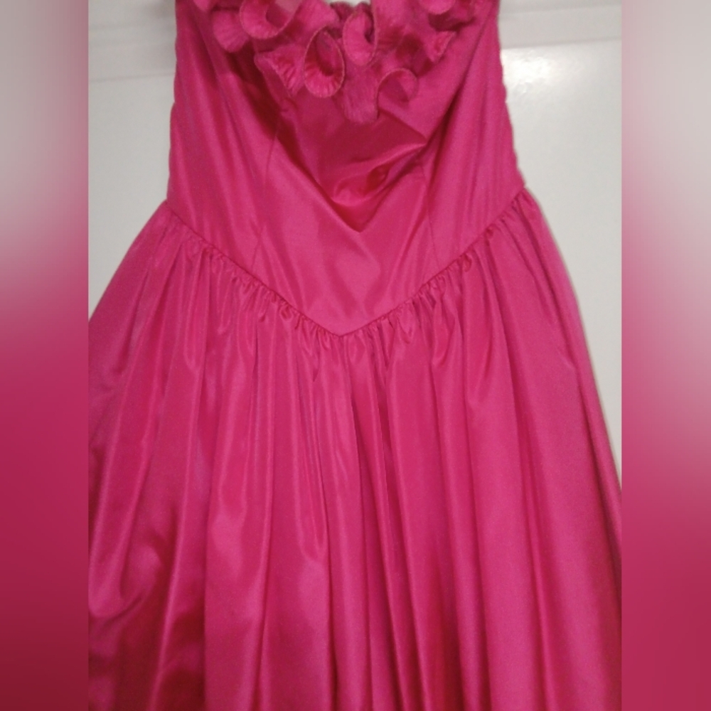 🦄 Vintage Richilene Chic Fuchsia Ruffle Evening Dress Gown Size Large - Picture 5 of 10